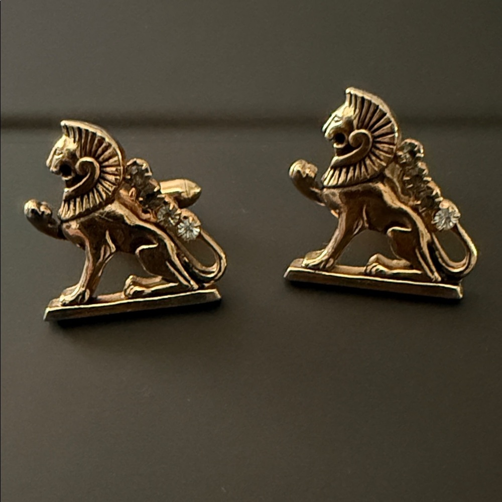 Swank Gold Lion Cufflinks with Rhinestones